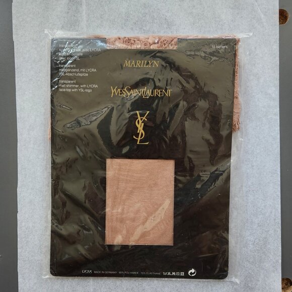 YSL YVES SAINT LAURENT Marilyn Stay-up Stockings Wide Lace Skin Beige Logo Brand - Picture 2 of 12